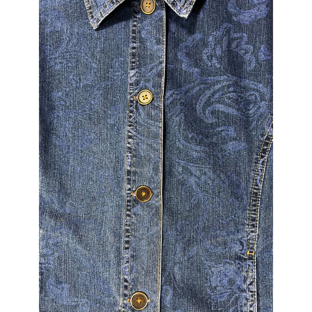 Gloria Vanderbilt Denim Blue Jeans Jacket Paisley Design L Sara Button Close - Picture 7 of 12